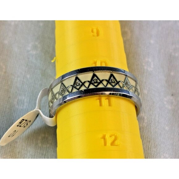 Silver Gold Tone Masonic Ring Size 10 Freemason Symbol Jewelry - Picture 3 of 3
